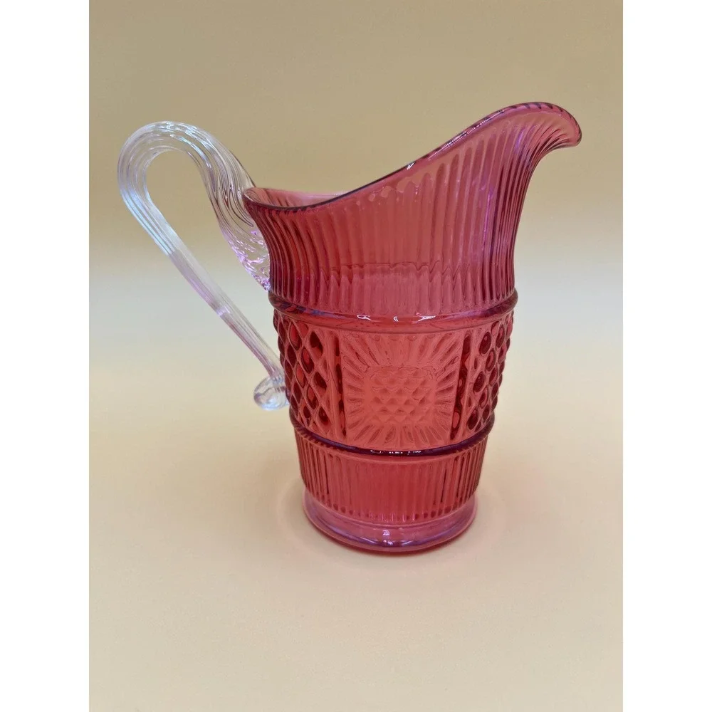 Vintage Fenton Cranberry Glass Creamer: Raised Design, Red Glass